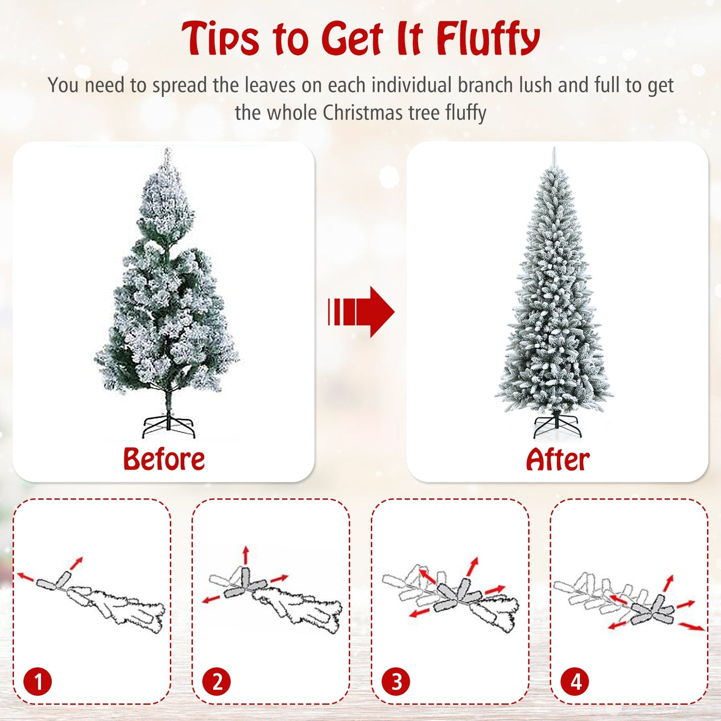 Snow-Flocked Hinged Artificial Christmas Pencil Tree with Mixed Tips