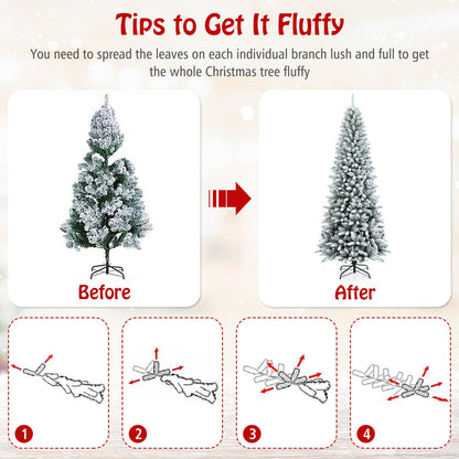 Snow-Flocked Hinged Artificial Christmas Pencil Tree with Mixed Tips