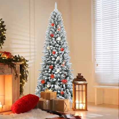 Snow-Flocked Hinged Artificial Christmas Pencil Tree with Mixed Tips