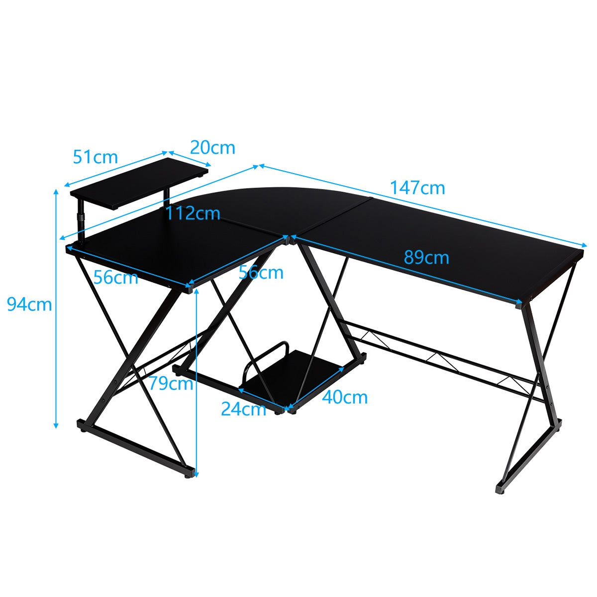 L-Shaped Desk Reversible Corner Computer Desk with Movable Shelf and CPU Stand