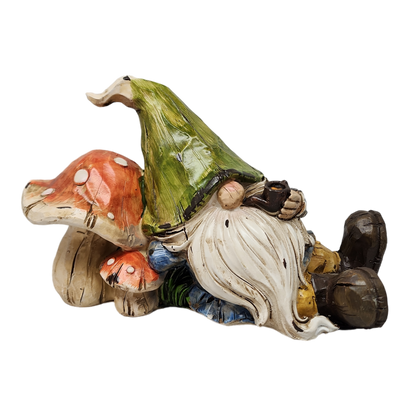 Resting Garden Gnome - 8 Inch - Mushroom