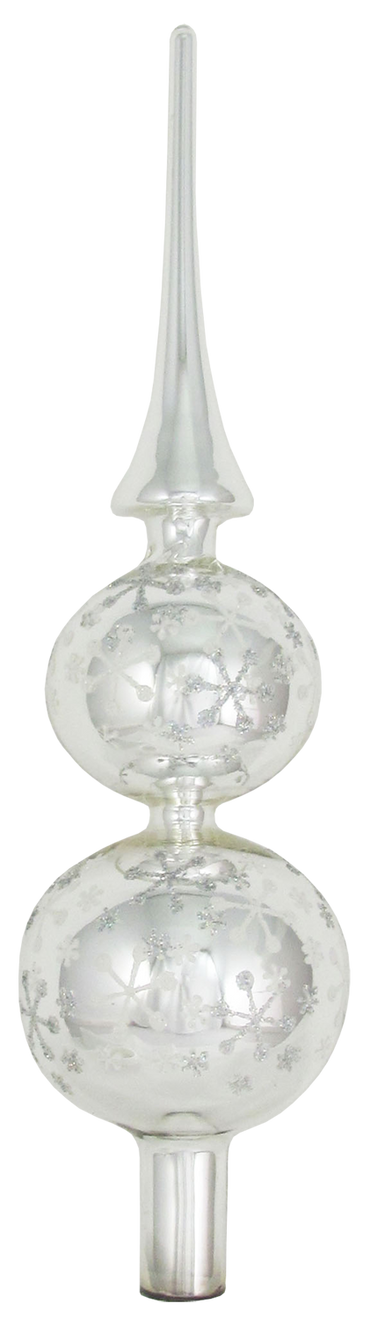 Glass 13 Inch Treetop Finial - Shiny Silver with Glitterlace