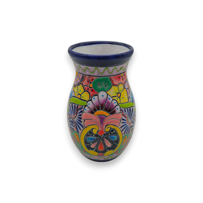 Cobalt Rim Talavera Vase | Multicolor Mexican Pottery