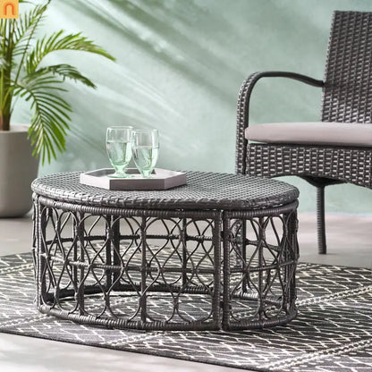 Outdoor Coffee Table Rectangular Rattan Gray 32.5x25in