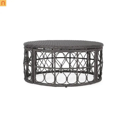 Outdoor Coffee Table Rectangular Rattan Gray 32.5x25in