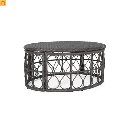 Outdoor Coffee Table Rectangular Rattan Gray 32.5x25in