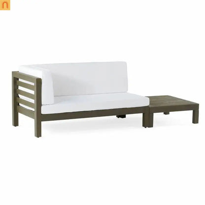 Outdoor Coffee Table Bench Set Acacia Wood White 58.25in