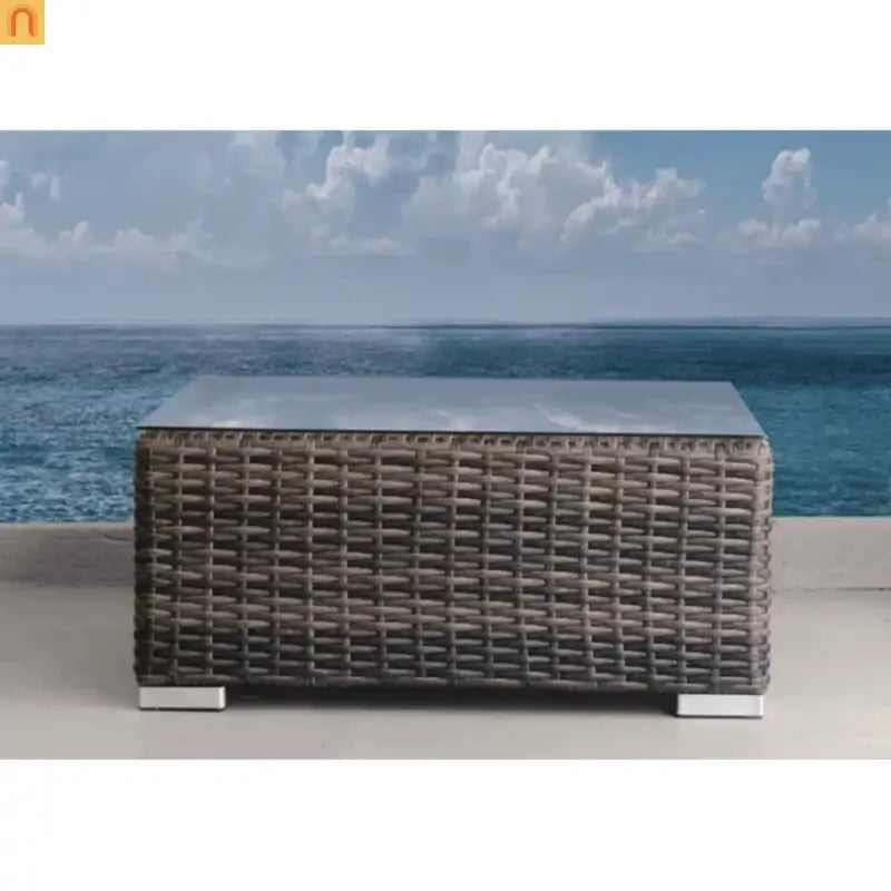 Outdoor Coffee Table Square Wicker Brown Tempered Glass Top 28x28in
