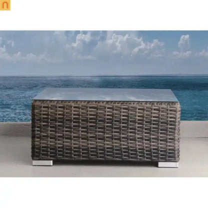 Outdoor Coffee Table Square Wicker Brown Tempered Glass Top 28x28in