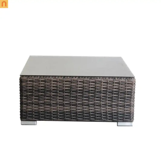 Outdoor Coffee Table Square Wicker Brown Tempered Glass Top 28x28in