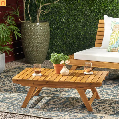 Outdoor Coffee Table Acacia Wood Teak Slat Panel 37L x 24W in