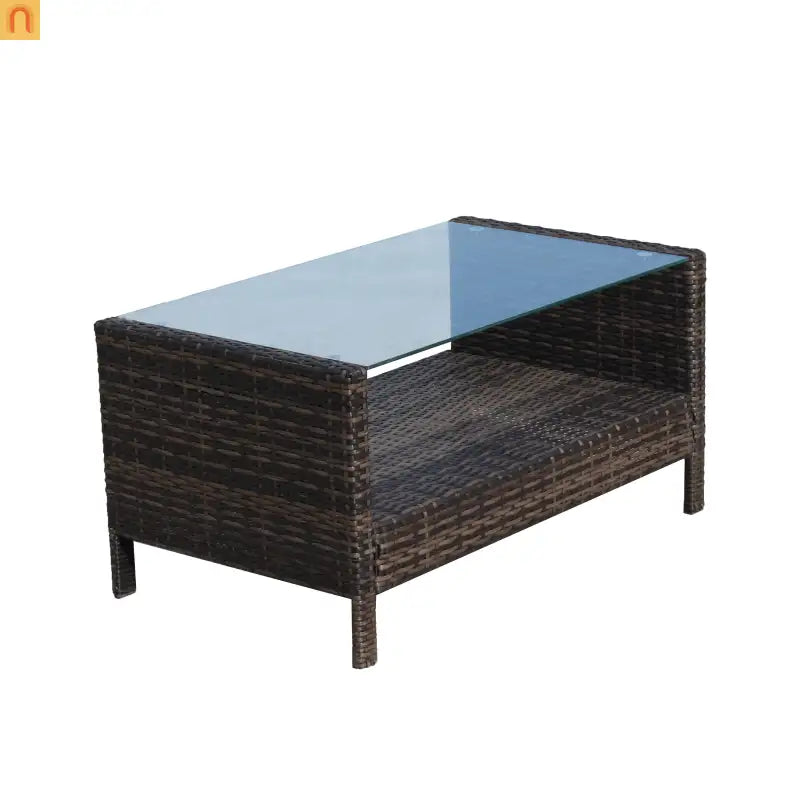 Outdoor Coffee Table PE Rattan Brown Iron Tempered Glass 34.6x20.5in
