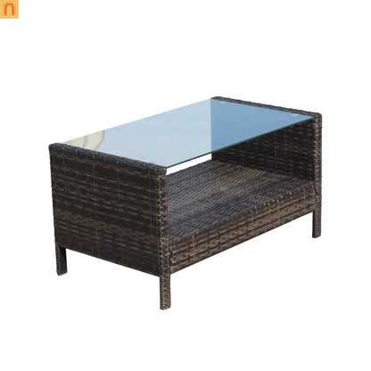 Outdoor Coffee Table PE Rattan Brown Iron Tempered Glass 34.6x20.5in