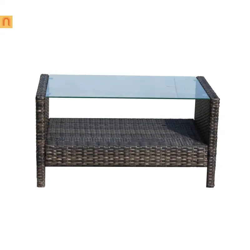 Outdoor Coffee Table PE Rattan Brown Iron Tempered Glass 34.6x20.5in