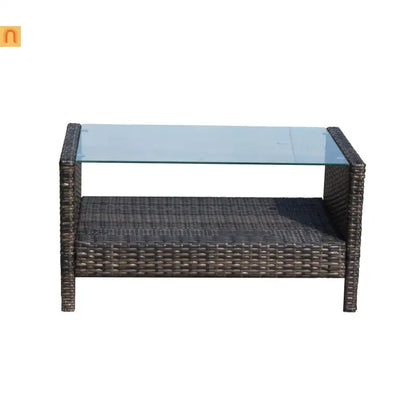 Outdoor Coffee Table PE Rattan Brown Iron Tempered Glass 34.6x20.5in