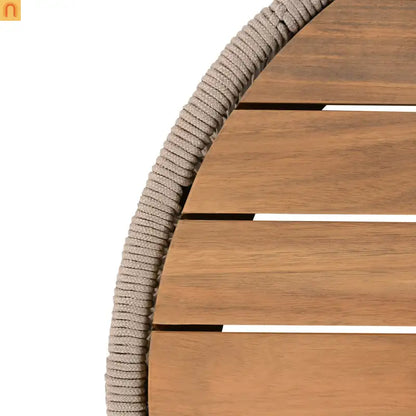 Outdoor Coffee Table Acacia Wood Rope Teak Round 26in 220 LB