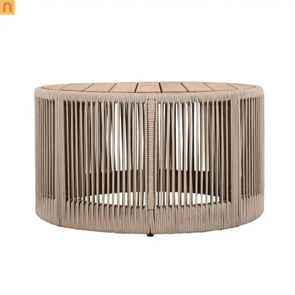 Outdoor Coffee Table Acacia Wood Rope Teak Round 26in 220 LB