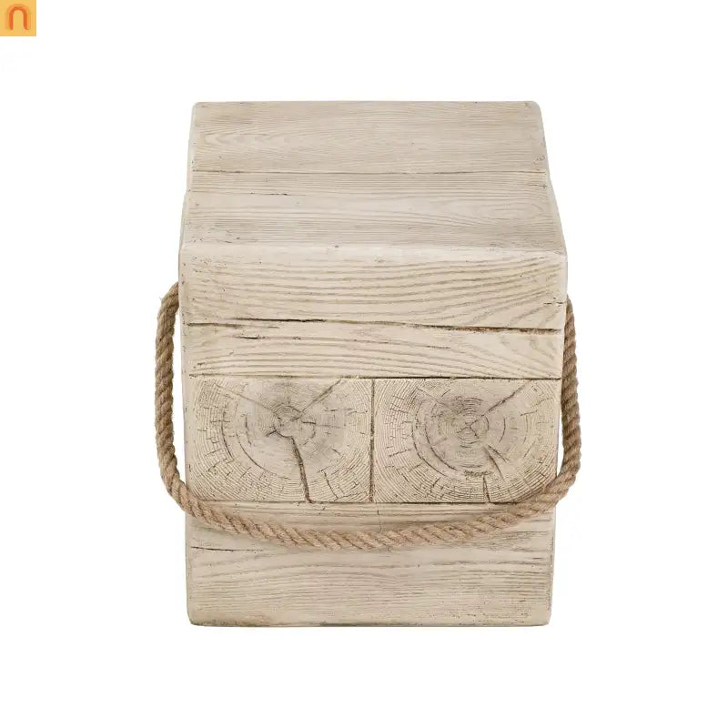 Outdoor Side Table MGO Wood Grain Braided Cord Square Retro 14.76x17in