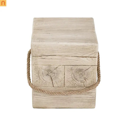 Outdoor Side Table MGO Wood Grain Braided Cord Square Retro 14.76x17in