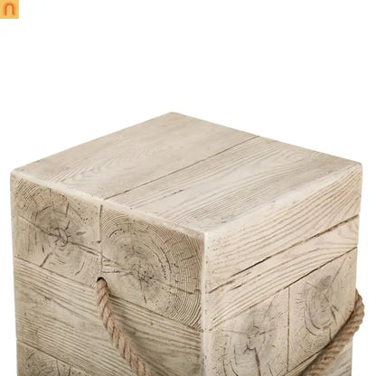 Outdoor Side Table MGO Wood Grain Braided Cord Square Retro 14.76x17in