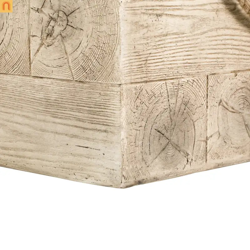 Outdoor Side Table MGO Wood Grain Braided Cord Square Retro 14.76x17in