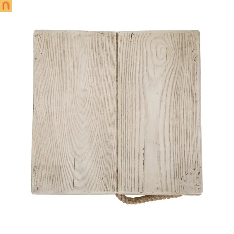 Outdoor Side Table MGO Wood Grain Braided Cord Square Retro 14.76x17in