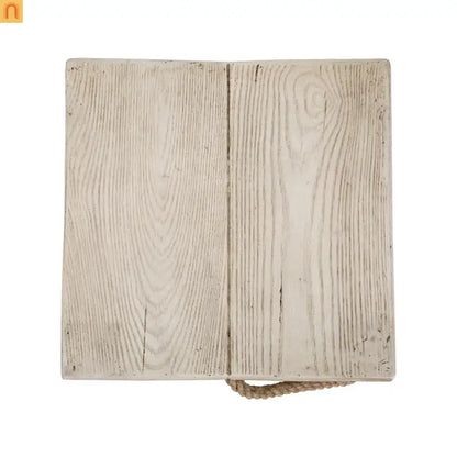 Outdoor Side Table MGO Wood Grain Braided Cord Square Retro 14.76x17in