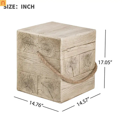 Outdoor Side Table MGO Wood Grain Braided Cord Square Retro 14.76x17in