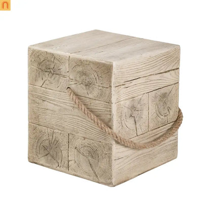 Outdoor Side Table MGO Wood Grain Braided Cord Square Retro 14.76x17in