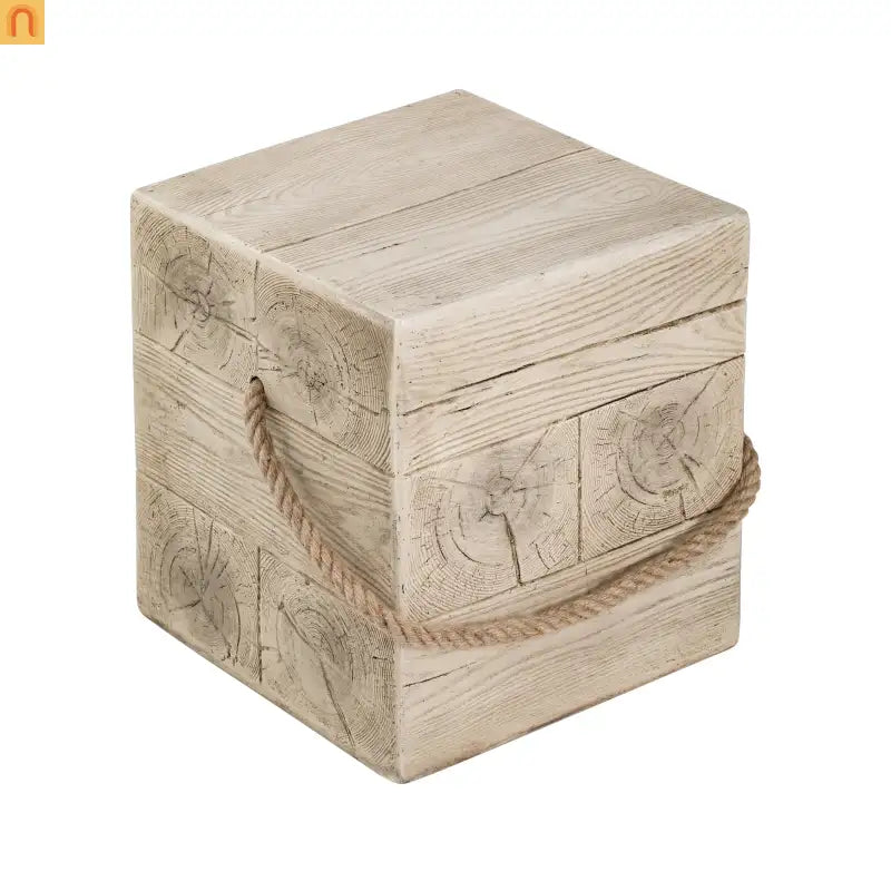 Outdoor Side Table MGO Wood Grain Braided Cord Square Retro 14.76x17in