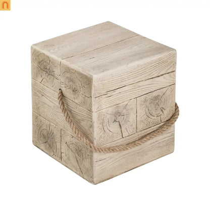 Outdoor Side Table MGO Wood Grain Braided Cord Square Retro 14.76x17in