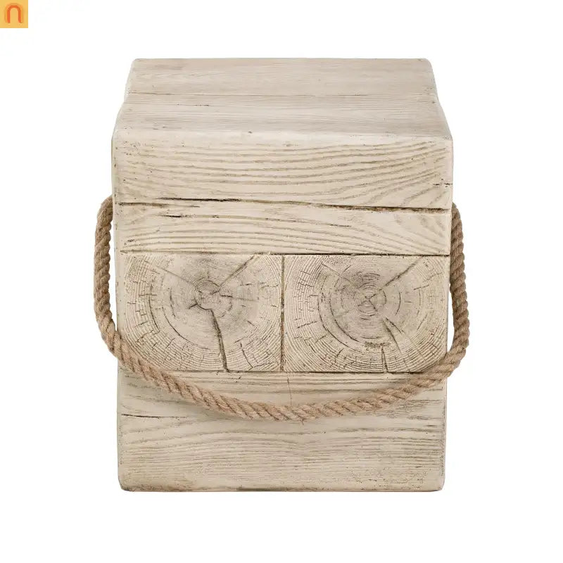 Outdoor Side Table MGO Wood Grain Braided Cord Square Retro 14.76x17in