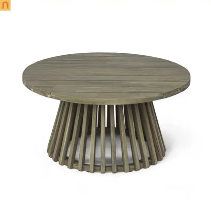 Outdoor Coffee Table Round Acacia Wood Gray 31.5in Dia 16in H 215 LB