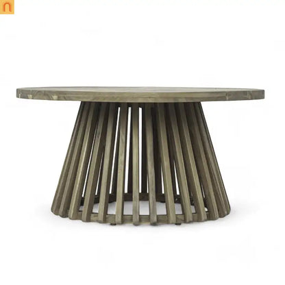 Outdoor Coffee Table Round Acacia Wood Gray 31.5in Dia 16in H 215 LB