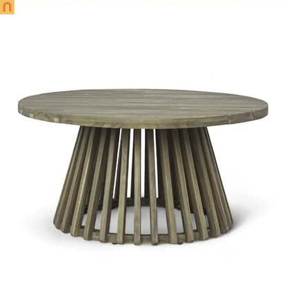 Outdoor Coffee Table Round Acacia Wood Gray 31.5in Dia 16in H 215 LB
