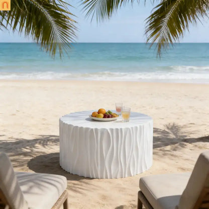 Outdoor Round Coffee Table 26.8" White Wavy