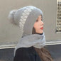 Coldproof Warm Beanie With Pom Classic Hooded Scarf Elastic Knit Hats Warm Beanies