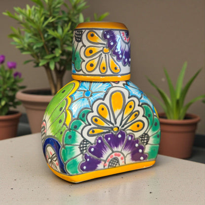 Colorful Talavera Bedside Carafe Set | Handmade Mexican Art