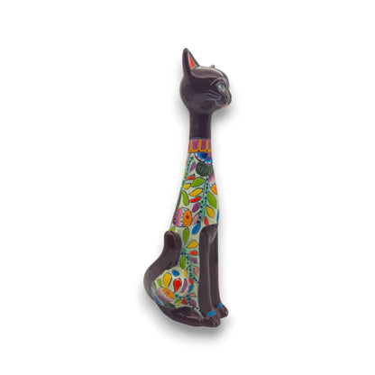 Colorful Talavera Cat Statue | Handmade Mexican Art