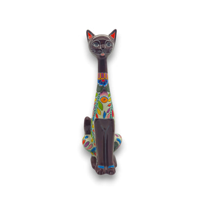 Colorful Talavera Cat Statue | Handmade Mexican Art