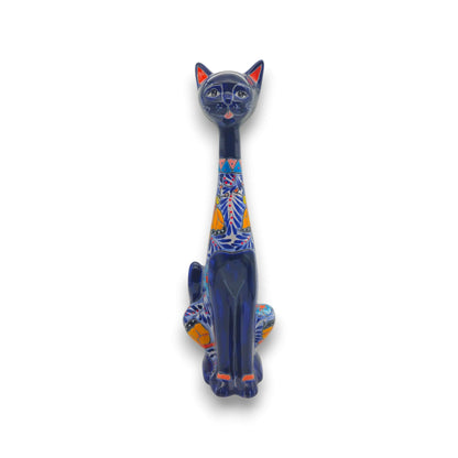 Colorful Talavera Cat Statue | Handmade Mexican Art
