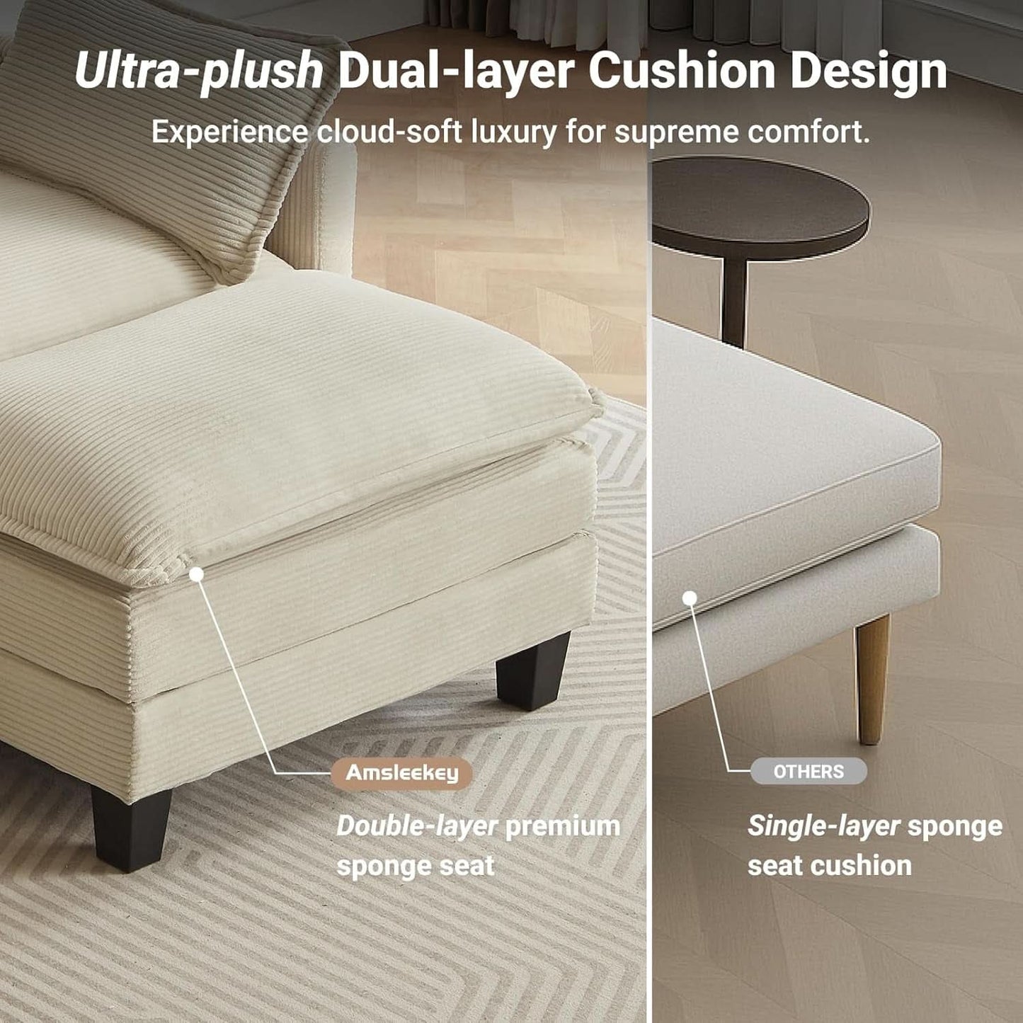Comfy Modular Sectional Sofa With Movable Ottomans