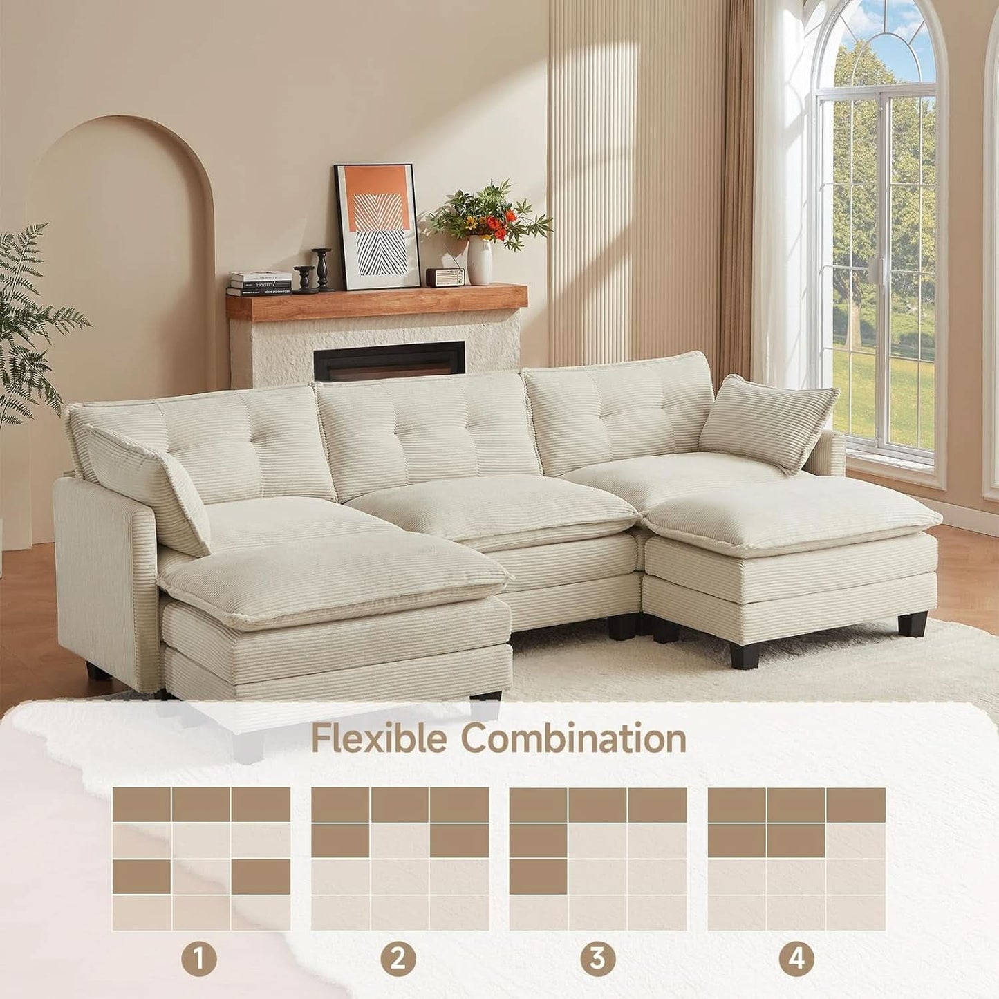 Comfy Modular Sectional Sofa With Movable Ottomans