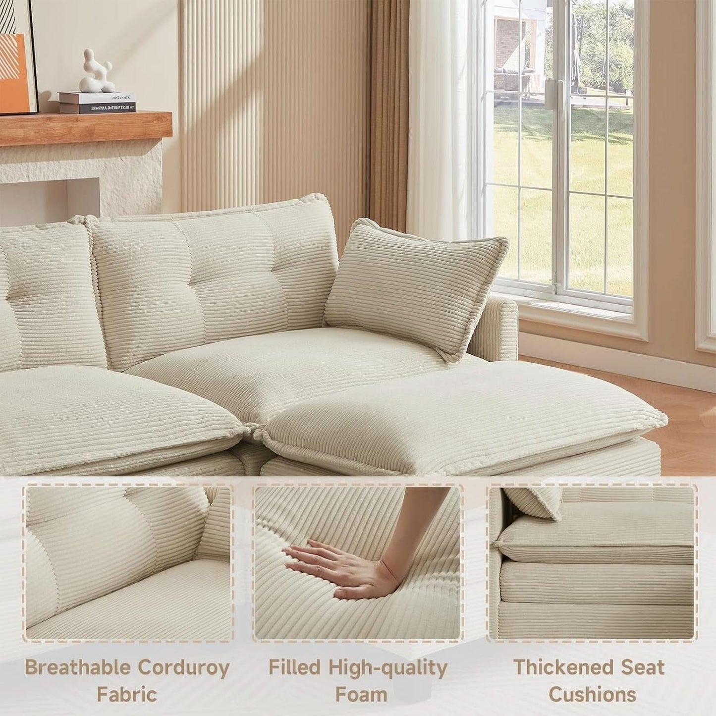 Comfy Modular Sectional Sofa With Movable Ottomans