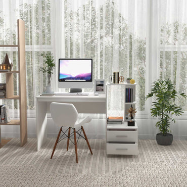 Computer Desk Home Office with Bookshelf and Drawers-White