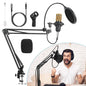 Condenser Microphone Bundle Shock Mount with Adjustable Boom Arm Sound Card