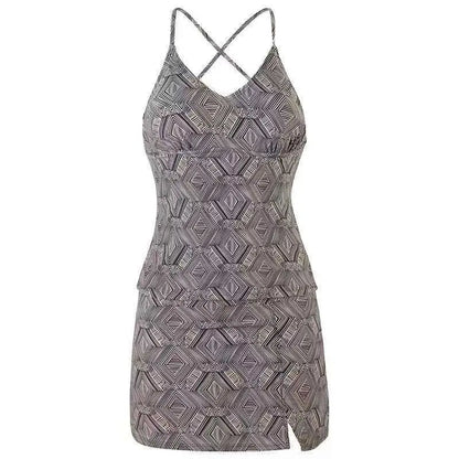 Conservative Artistic Color Split Geometric Mini Dress