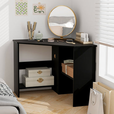 Corner Computer Desk with Storage Shelf - Triangle Design