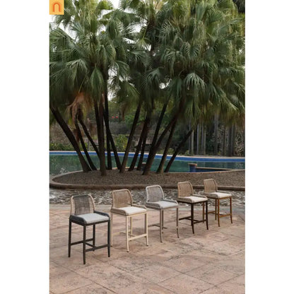Outdoor Bar Stool Aluminum Rope Gray Set of 2 Counter Height