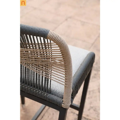 Outdoor Bar Stool Aluminum Rope Gray Set of 2 Counter Height